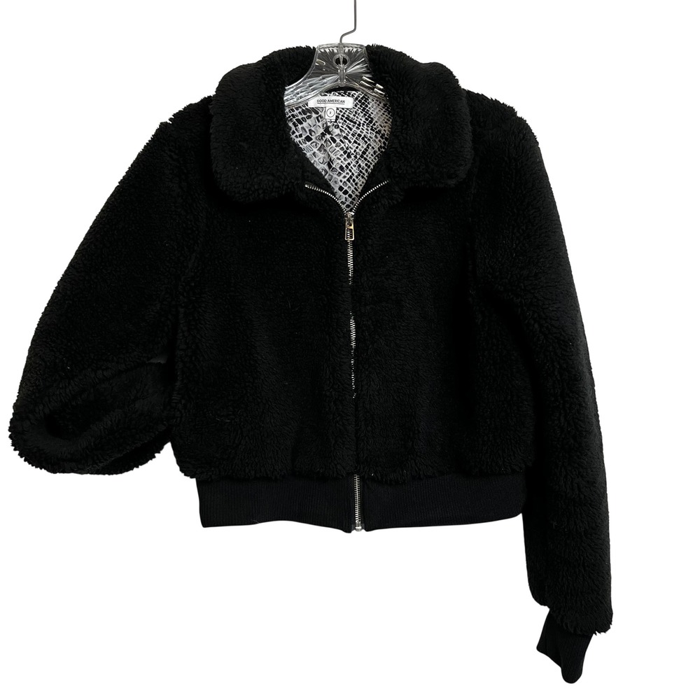 GOOD AMERICAN The Sherpa Goodness Bomber Jacket Cropped Women Sherpa Size 2